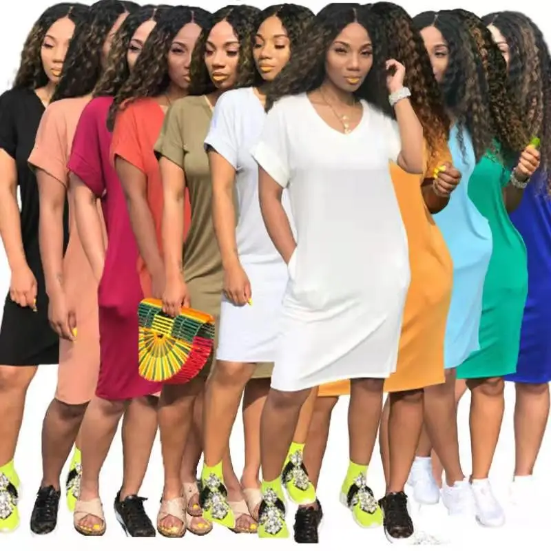v-neck t shirts dress for women casual wear summer polyester stretch plain color short sleeve dress clothing
v-neck t shirts dress for women casual wear summer polyester stretch plain color short sleeve dress clothing