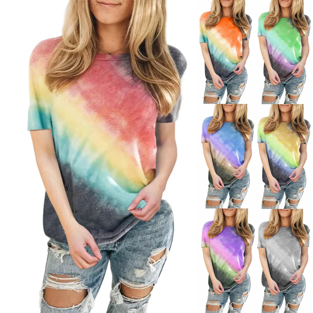 In the summer of 2021 the European and American female coat amazon gradient round collar short sleeve T-shirt, Picture
In the summer of 2021 the European and American female coat amazon gradient round collar short sleeve T-shirt, Picture