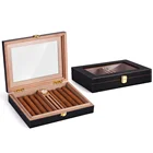 High Gloss Cigar Humidor for 15-20 Cigars, Handmade Cedar Wood Cigar Box, Desktop Humidors with Hygrometer and Humidifier