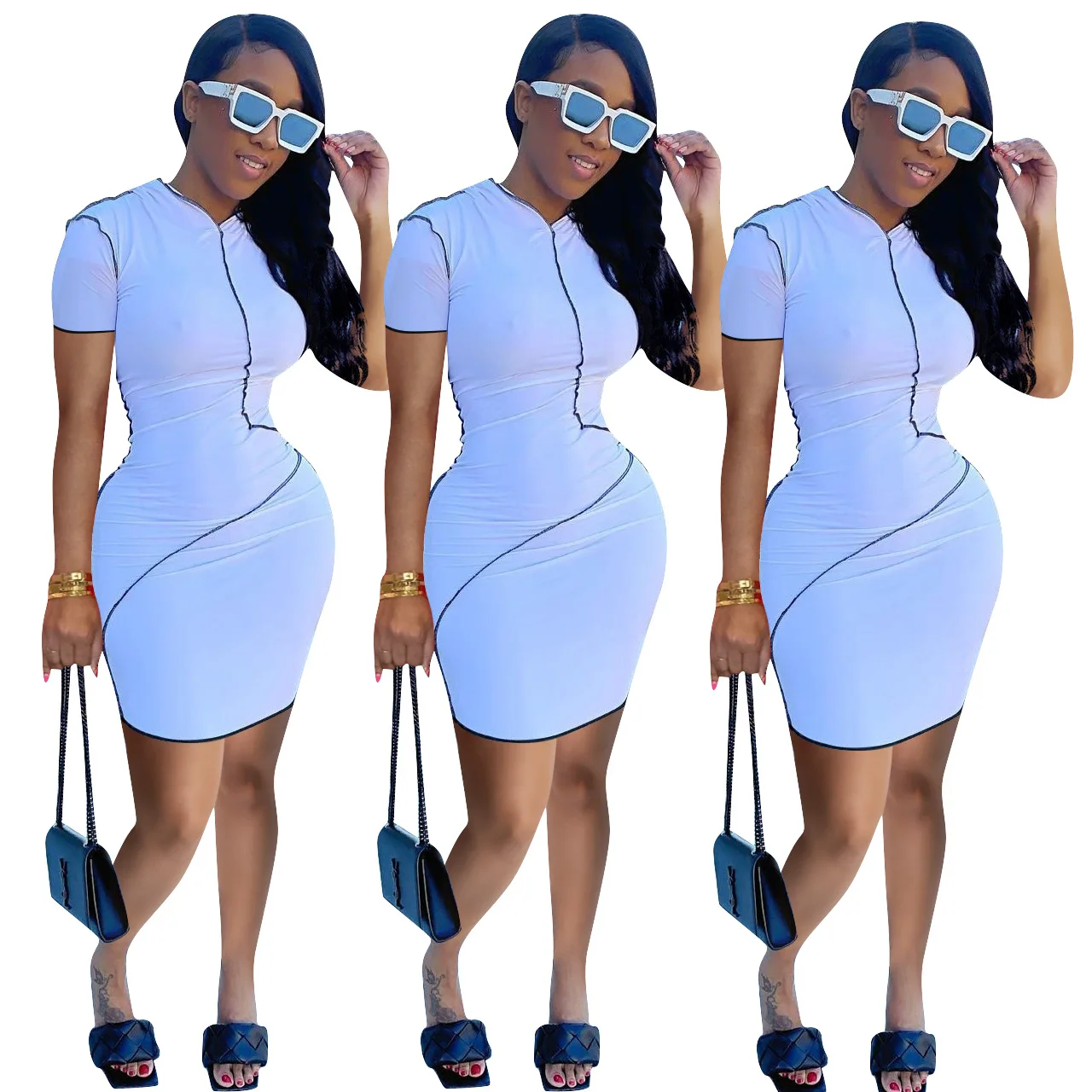 2021 Summer knitted miniskirt women's short sleeve fashion sexy party splicing nightclub dress, Picture color
2021 Summer knitted miniskirt women's short sleeve fashion sexy party splicing nightclub dress, Picture color