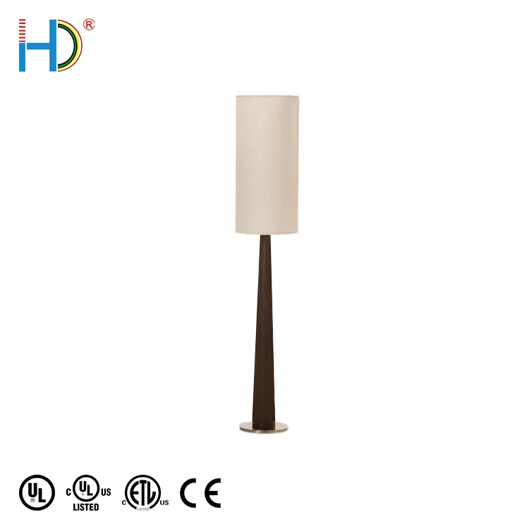 Wholesales E26 Dark Walnut Standing Light Floor Lamp With White Shade