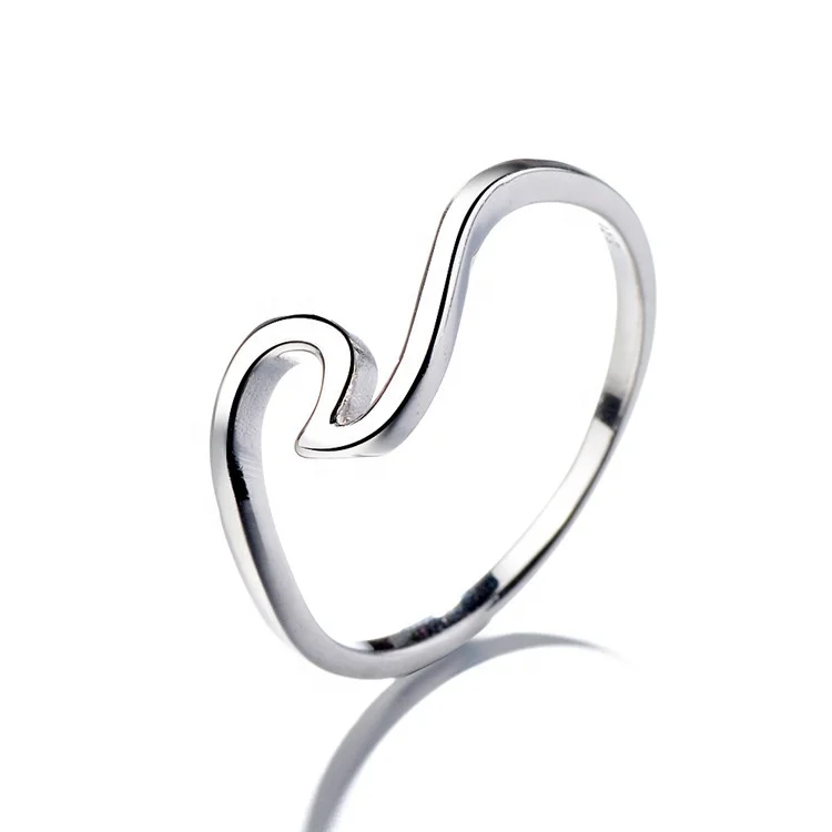 

Factory Wholesale Simple Jewelry Marine Life 925 Sterling Silver Ocean Surf Wave Ring, As customer request
