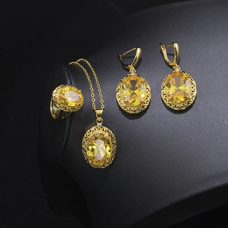 gold plating yellow color zircon earring ring necklace an pendant fashion jewelry set bisuteria for women wedding party gift
gold plating yellow color zircon earring ring necklace an pendant fashion jewelry set bisuteria for women wedding party gift