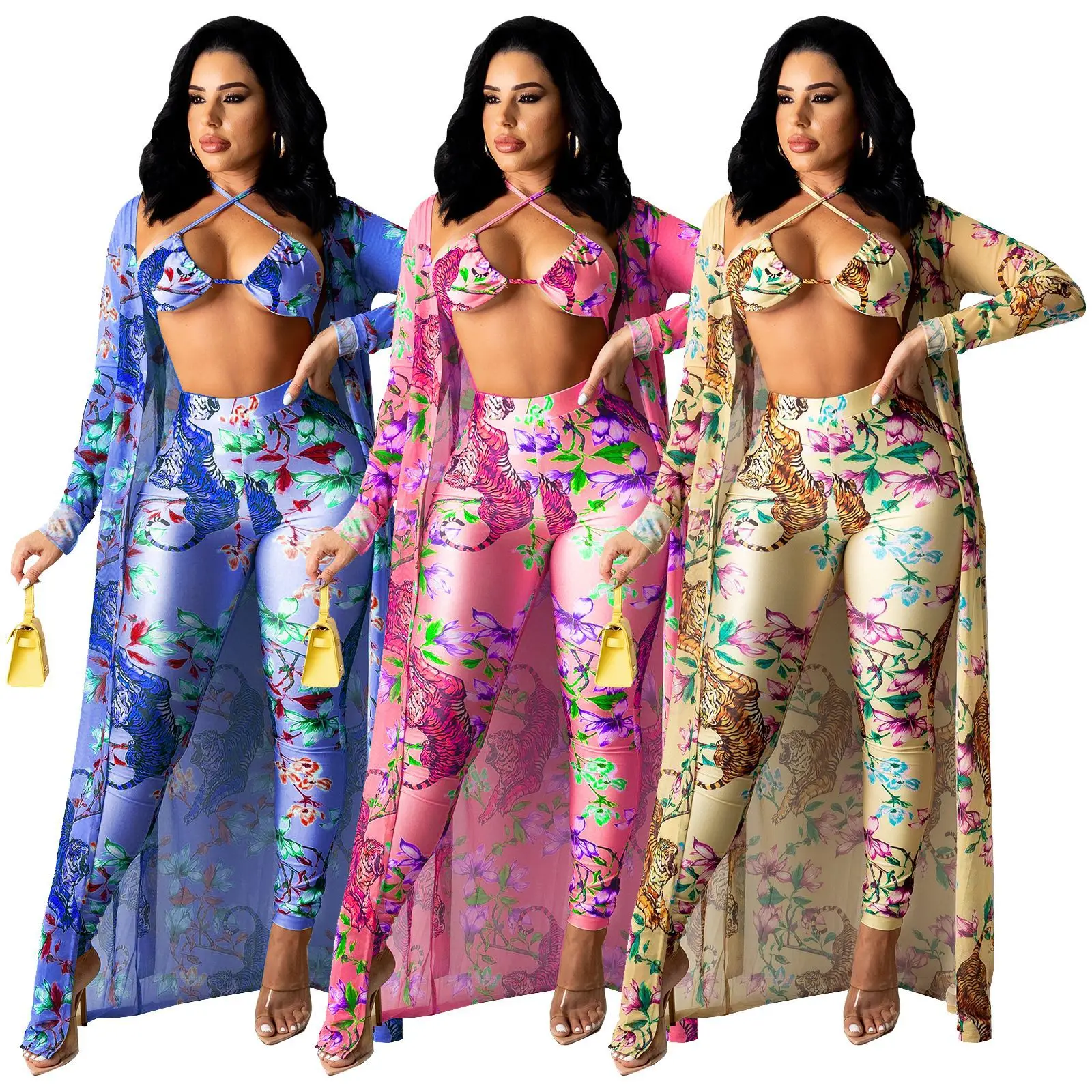 Sexy Swimsuit Printed Long Sleeve Long Coat Halter Bandage Bra Skinny Pants Summer Women 3 Piece Set Bikini
Sexy Swimsuit Printed Long Sleeve Long Coat Halter Bandage Bra Skinny Pants Summer Women 3 Piece Set Bikini
