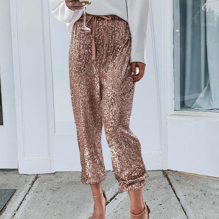 2022 New Ladies Party Sequin Pants Ruffle High Waist Trousers Ankle Banded Lounge Pant Women
2022 New Ladies Party Sequin Pants Ruffle High Waist Trousers Ankle Banded Lounge Pant Women