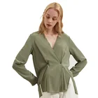Hot Spring and Autumn Women's Green Fashion Silk Shirt Top Skirt Style