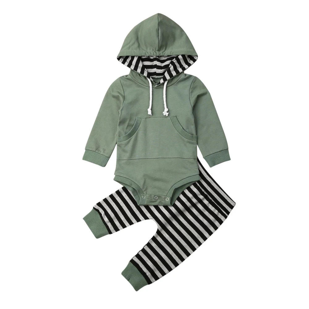 Infant baby boy clothes long sleeve hooded pocket top romper striped long pants autumn baby outfits, 3 colors
Infant baby boy clothes long sleeve hooded pocket top romper striped long pants autumn baby outfits, 3 colors