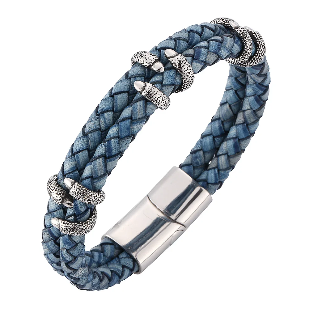 2021 Fashion Leather Stainless Steel Bracelets Couple Men Colorful Bracelet, Black/ blue/ red
2021 Fashion Leather Stainless Steel Bracelets Couple Men Colorful Bracelet, Black/ blue/ red