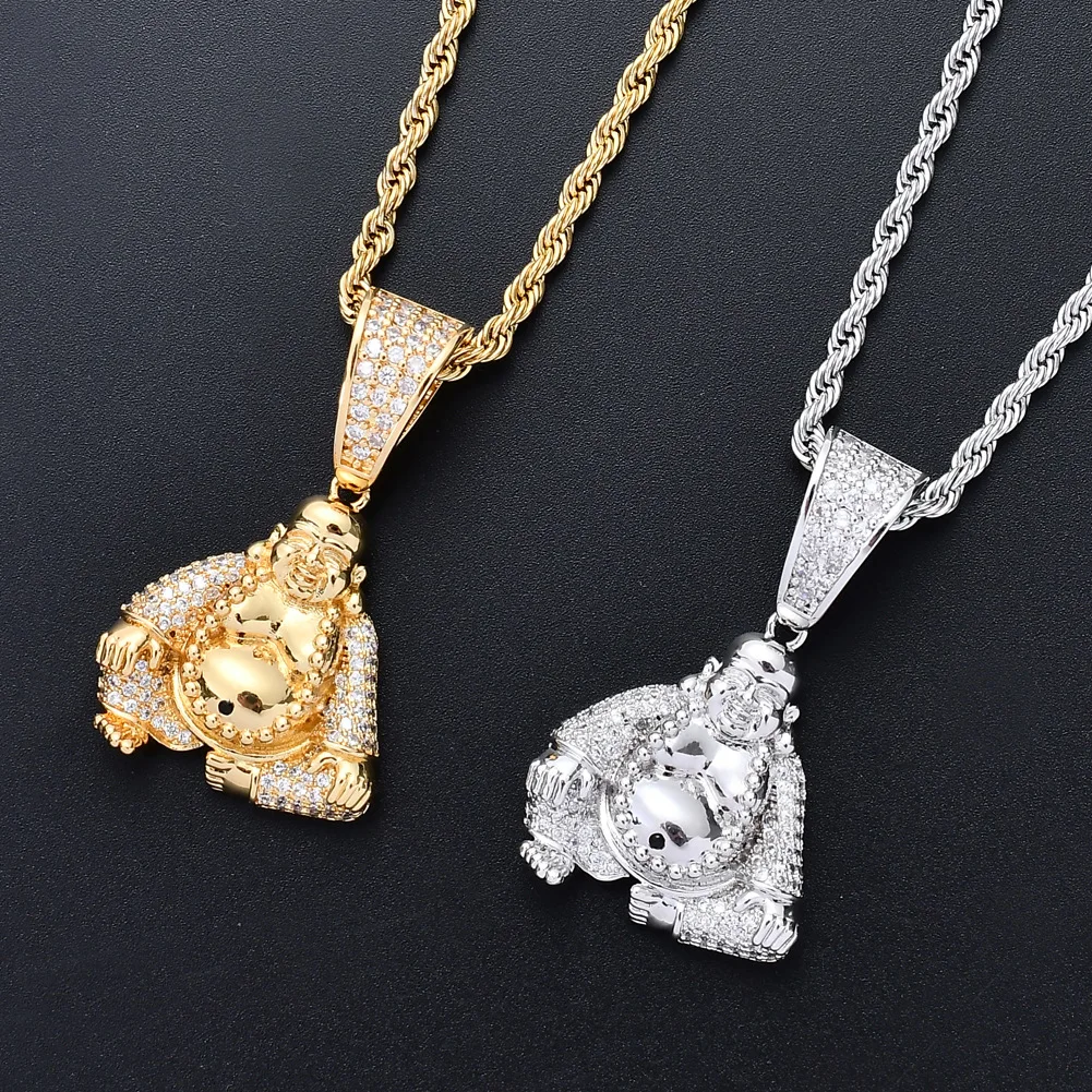 Hip Hop Men's personality copper inlaid zircon charm lucky buddha necklace, Gold/white gold
Hip Hop Men's personality copper inlaid zircon charm lucky buddha necklace, Gold/white gold