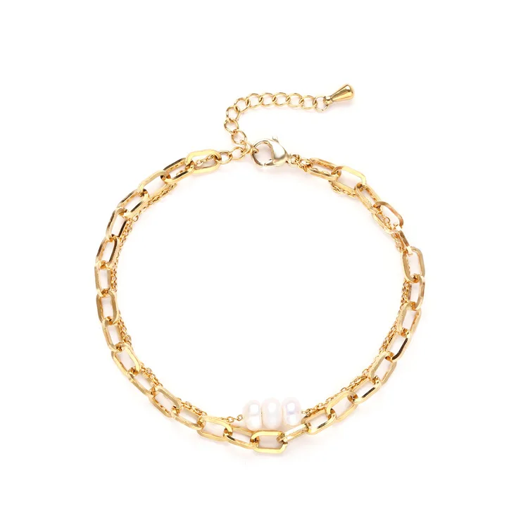 2021 Korean Design Style Paper Clip Stainless Steel Chain Gold-Plated Double Layer Natural Pearl Simple Women's Bracelet Jewelry
2021 Korean Design Style Paper Clip Stainless Steel Chain Gold-Plated Double Layer Natural Pearl Simple Women's Bracelet Jewelry