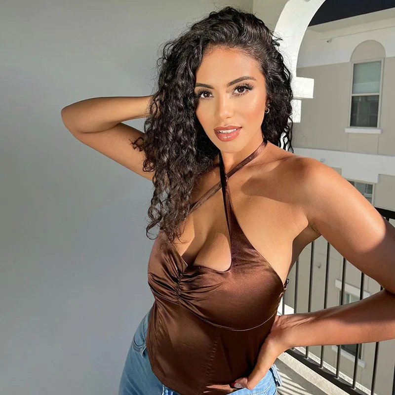 New Design Summer Glossy Zipper Lace Up Off the Shoulder Irregular Satin Halter Women Bra Top
New Design Summer Glossy Zipper Lace Up Off the Shoulder Irregular Satin Halter Women Bra Top