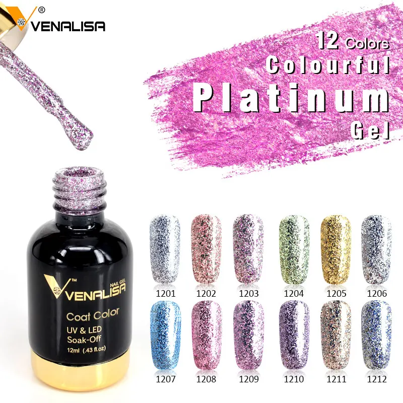 

Venalisa 12ml Platinum Gel Gold sliver Foil led uv soak off color gel coat chrome glitter shiny soak off canny nail polish gel