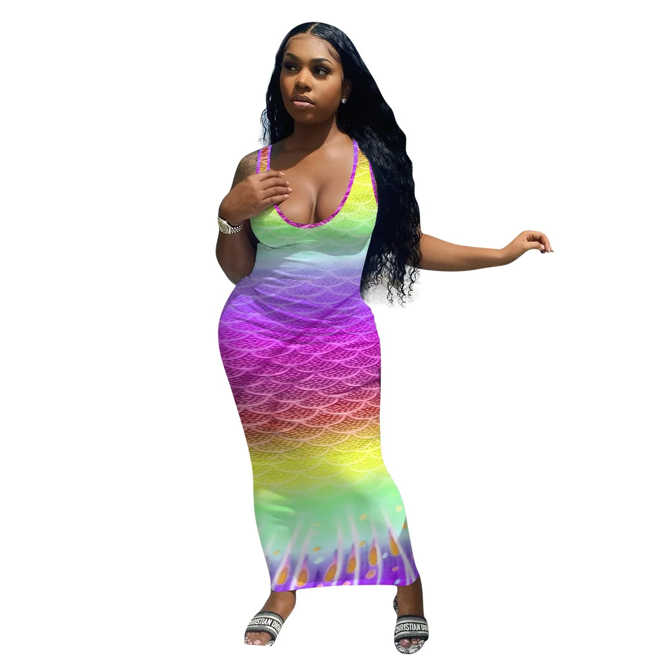 MT97-229 New summer women's sleeveless dress printed with gradual change of fish scale
MT97-229 New summer women's sleeveless dress printed with gradual change of fish scale