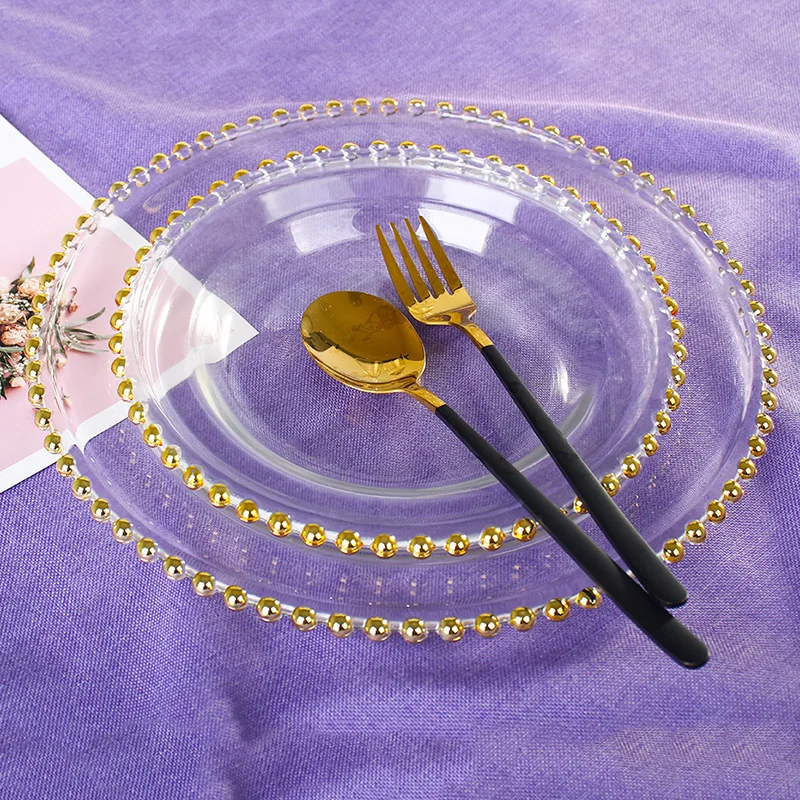 P547 Western Decoration Plate Home Transparent Thickened Western Dinner Glass Charger Plate with Gold Trim, White color
P547 Western Decoration Plate Home Transparent Thickened Western Dinner Glass Charger Plate with Gold Trim, White color