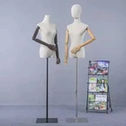 Cheap Linen Surface Metal Frame Model Dressmaker Upper Body Female Wood Hand Mannequin