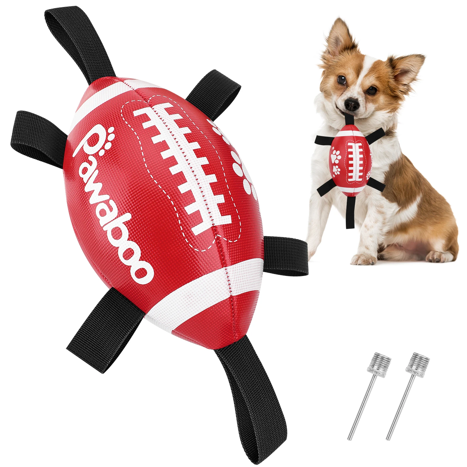 

Pawaboo Pet Football Toys with Easy Grab Tabs, Interactive wobble dog Soccer Ball toys Fit water Playing for Small, Medium Dogs, Brown white army green/red white black