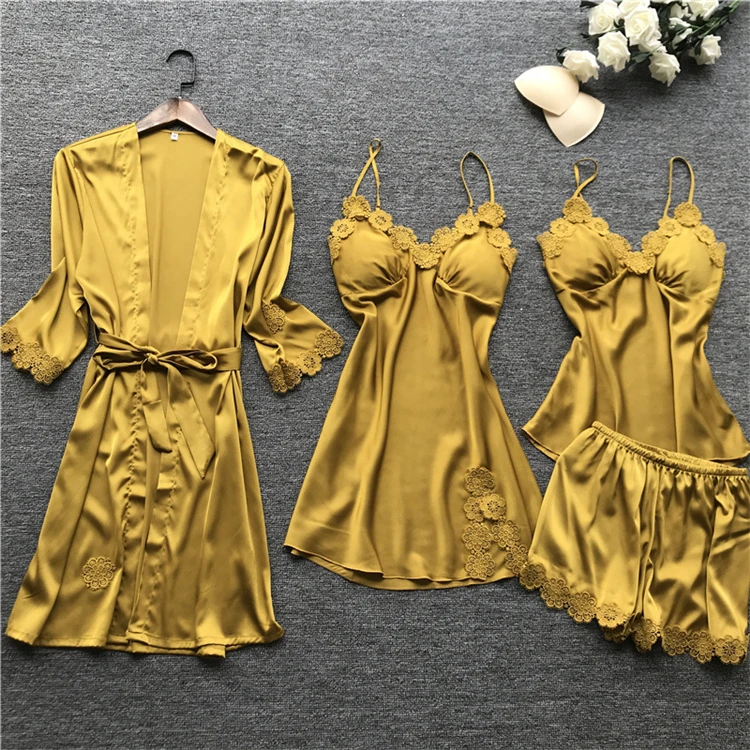 Pajamas Sets Four 4 Pieces Women Sexy Lace Robe Pajamas Sleepwear Nightwear Homwear Spring Summer, 4 color
Pajamas Sets Four 4 Pieces Women Sexy Lace Robe Pajamas Sleepwear Nightwear Homwear Spring Summer, 4 color