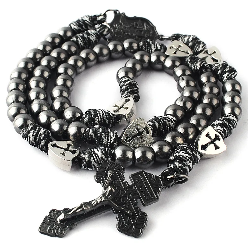 Factory Wholesale Classic Religious Paracord Rosary Black Metal Beads Necklace with St.Michael Crucifix for Men, Gun black
Factory Wholesale Classic Religious Paracord Rosary Black Metal Beads Necklace with St.Michael Crucifix for Men, Gun black