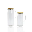China QDM Heat Resistant High Borosilicate Cool kettle Ice Tea Pot Glass Pitcher With Bamboo Lid Glass Jug