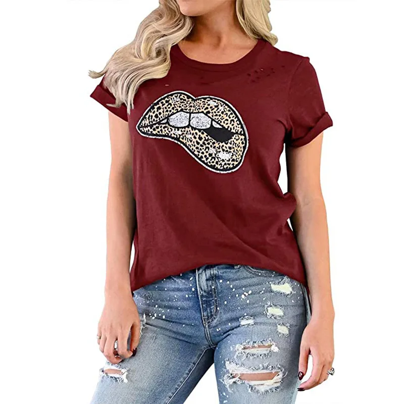 Ladies Blouse with Burnt Flowers Leopard Print Lip Print Round Neck Short Sleeve T-shirt, Black, gray, white, wine red,
Ladies Blouse with Burnt Flowers Leopard Print Lip Print Round Neck Short Sleeve T-shirt, Black, gray, white, wine red,