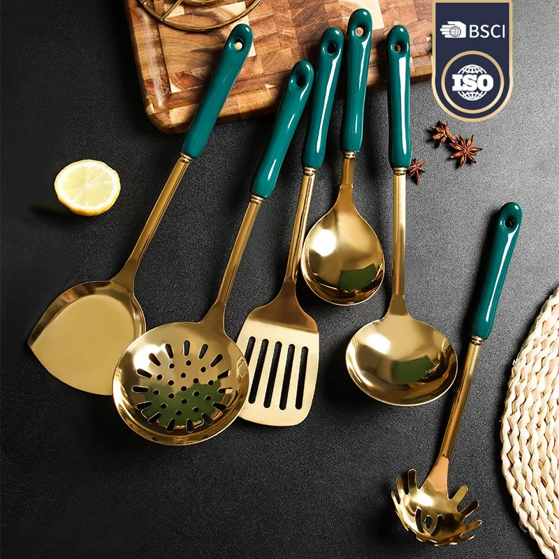 Luxury Dark Green Gold Cooking Tools Set Ceramic Handle Cooking Utensil Set kitchenware set
Luxury Dark Green Gold Cooking Tools Set Ceramic Handle Cooking Utensil Set kitchenware set