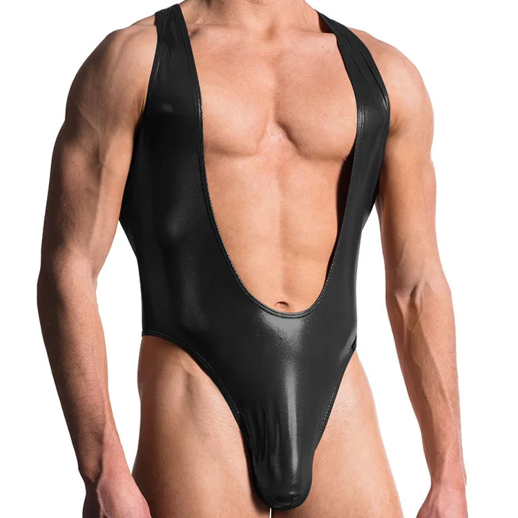 Sexy Men PVC Underwear Low Rise Thongs Sleeveless play suits Erotic Leather Lingerie Gay Clothing Jumpsuits, Black
Sexy Men PVC Underwear Low Rise Thongs Sleeveless play suits Erotic Leather Lingerie Gay Clothing Jumpsuits, Black