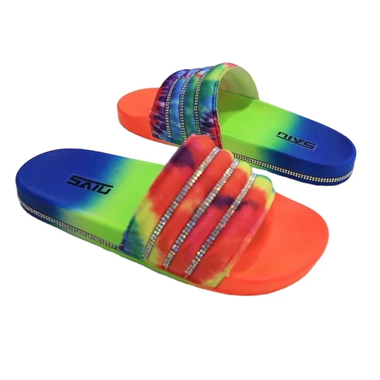 Fashion design lady slippers tie-dye printed sandals neon rainbow colors shining diamonds luxury style outdoor women slides
Fashion design lady slippers tie-dye printed sandals neon rainbow colors shining diamonds luxury style outdoor women slides