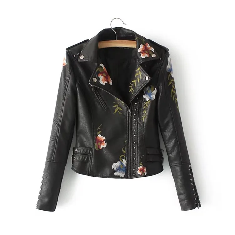 Embroidery faux leather PU Jacket Women Spring Autumn Fashion Motorcycle Jacket Black faux leather coats
Embroidery faux leather PU Jacket Women Spring Autumn Fashion Motorcycle Jacket Black faux leather coats