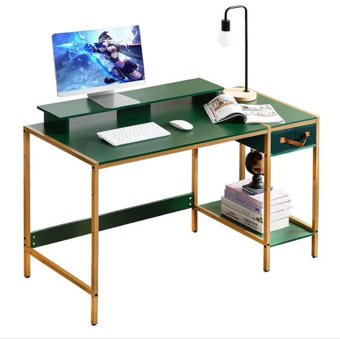 Two free assembly methods on left and right. Computer desk with large monitor stand steel and wood combination everpretty table, Dark green + gold
Two free assembly methods on left and right. Computer desk with large monitor stand steel and wood combination everpretty table, Dark green + gold
