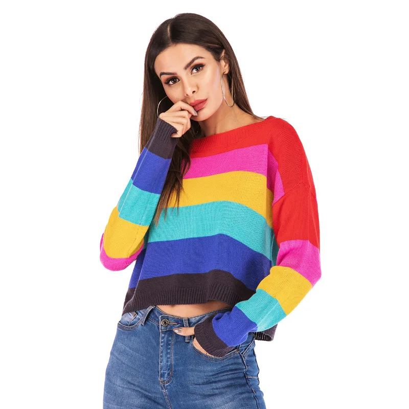 latest style women rainbow striped plus size knitted pullover sweater girl fashionable casual t-shirt
latest style women rainbow striped plus size knitted pullover sweater girl fashionable casual t-shirt