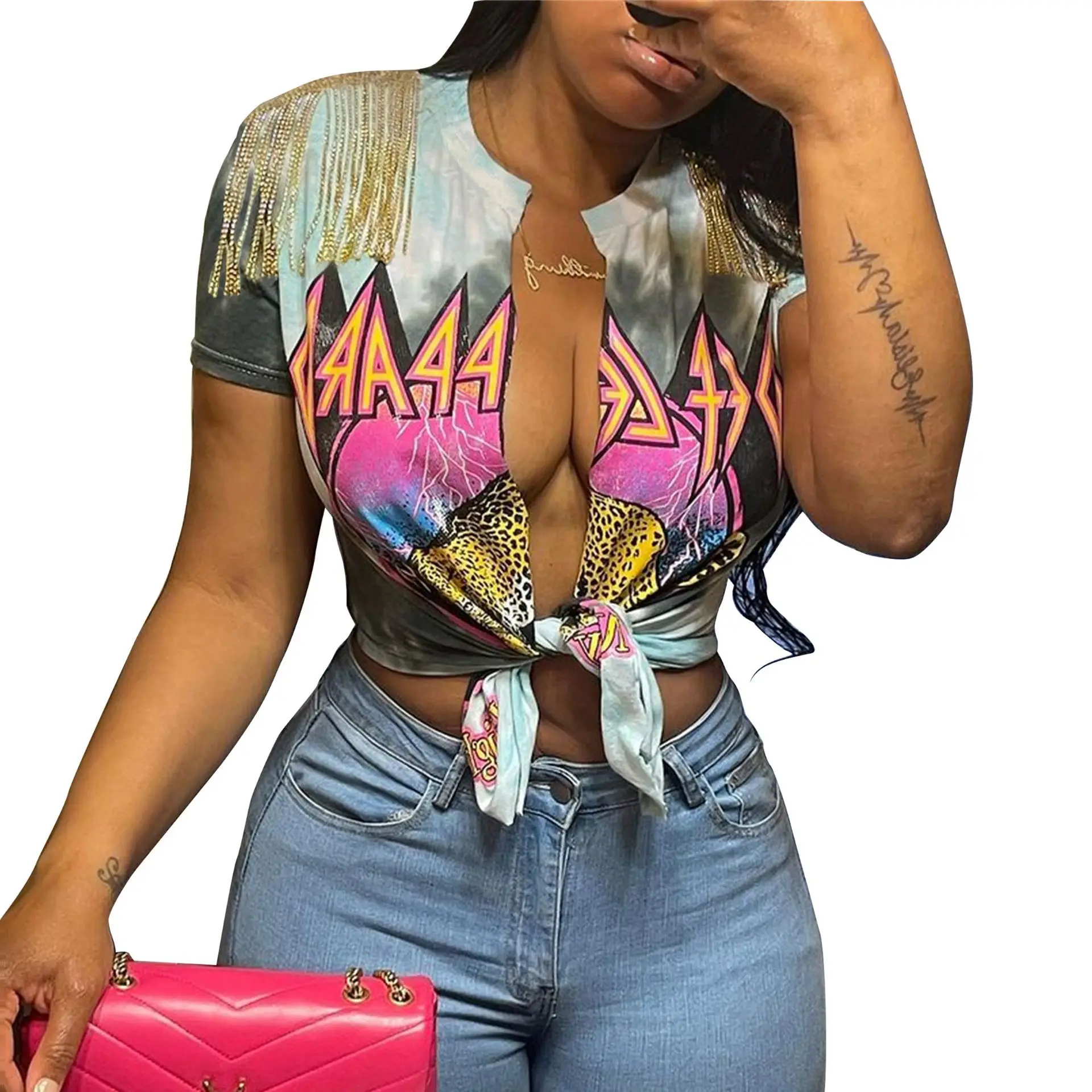2022 Hot Selling Women Sexy Cardigan Shoulder Tassel Printed Hip Hop Street Fringe Blouse Short T Shirt
2022 Hot Selling Women Sexy Cardigan Shoulder Tassel Printed Hip Hop Street Fringe Blouse Short T Shirt