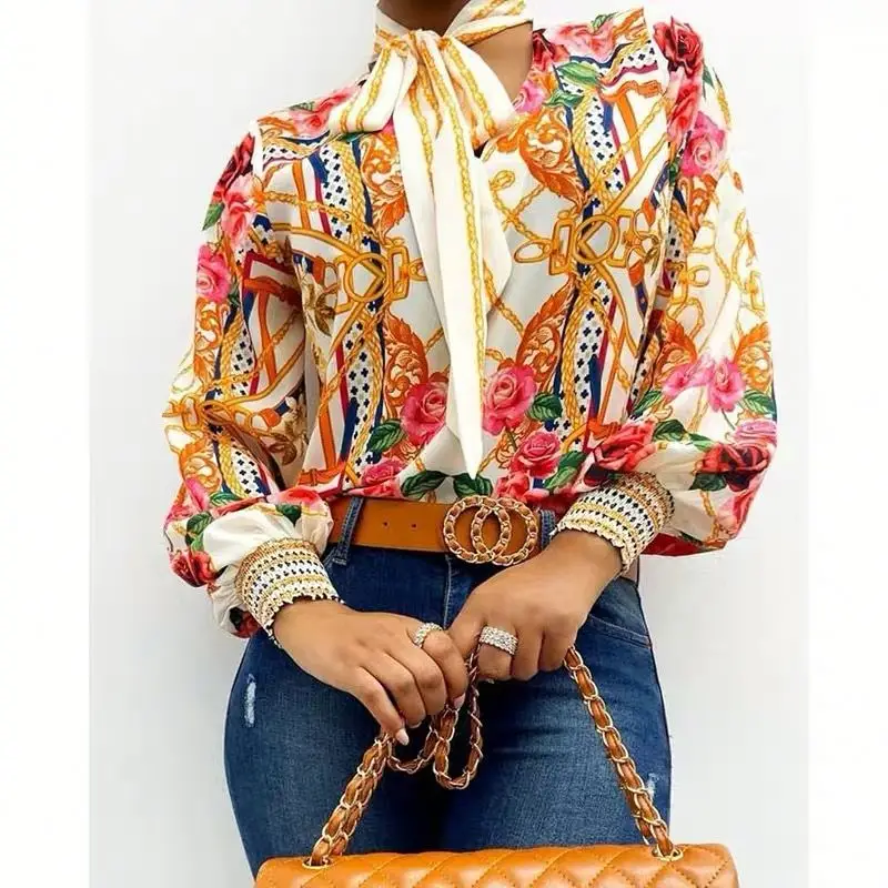 2020 Women New Arrival Fashion Chiffe Scarf Neck Baroque Print Top Dots Long Sleeves Tops Blouse, As picture
2020 Women New Arrival Fashion Chiffe Scarf Neck Baroque Print Top Dots Long Sleeves Tops Blouse, As picture