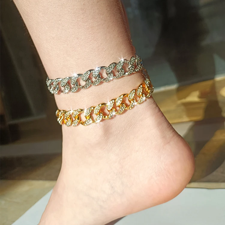 2021 Gold Plated Anklet Rhinestone Foot Anklet Cuban Link Anklets for Women 
2021 Gold Plated Anklet Rhinestone Foot Anklet Cuban Link Anklets for Women