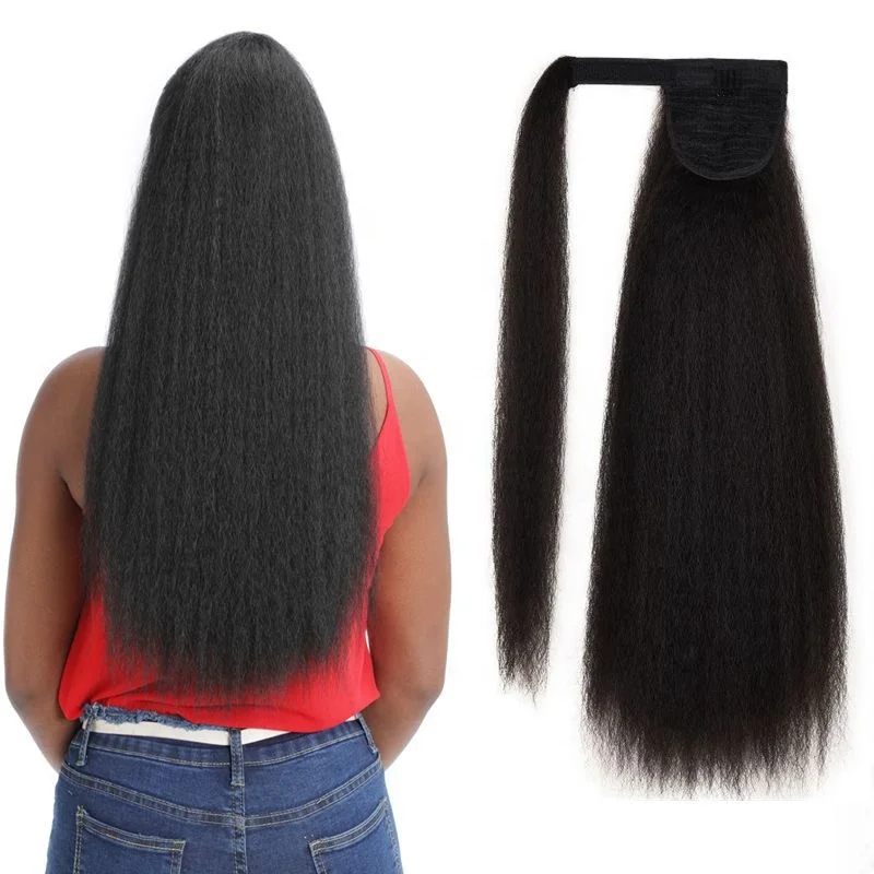 

22'' 100G Long Afro Kinky Straight Curly Synthetic Hair Piece Clip in Ponytails Hair Piece Yaki Wrap Around Ponytail Extensions