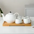 Handmade afternoon tea time turkish simple white ceramic tea set with teapot for 4 person