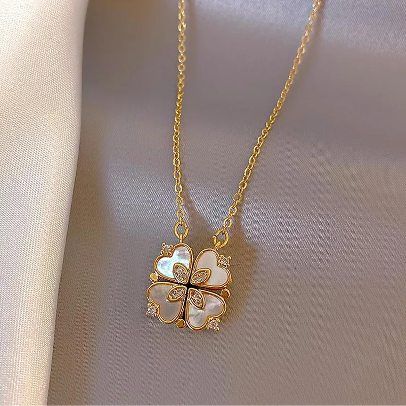 Hot Sale Heart Shell Foldable Clavicle chain Necklace Stainless Steel Magnetic Four Leaf Clover Pendant Necklace
Hot Sale Heart Shell Foldable Clavicle chain Necklace Stainless Steel Magnetic Four Leaf Clover Pendant Necklace