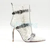 Diamond-encrusted ladies' fashionable personality boots women Transparent white printed boots with high heels for ladies pvc