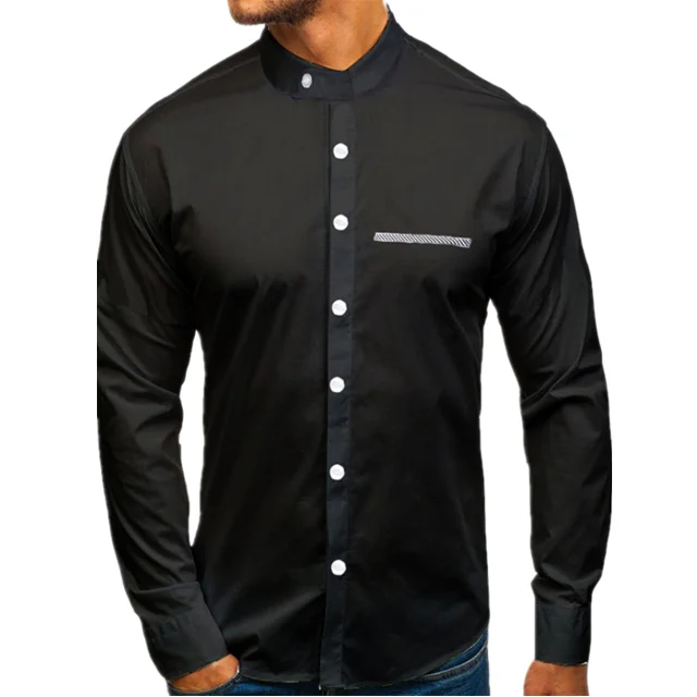 Men chest pocket decoration design casual long sleeve stand collar formal shirt with botton
Men chest pocket decoration design casual long sleeve stand collar formal shirt with botton