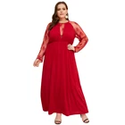 Custom Girls Party Dresses Sexy Slim Deep V Neck Lace Long Sleeve Maxi Dress Ladies Plus Size Women Clothing