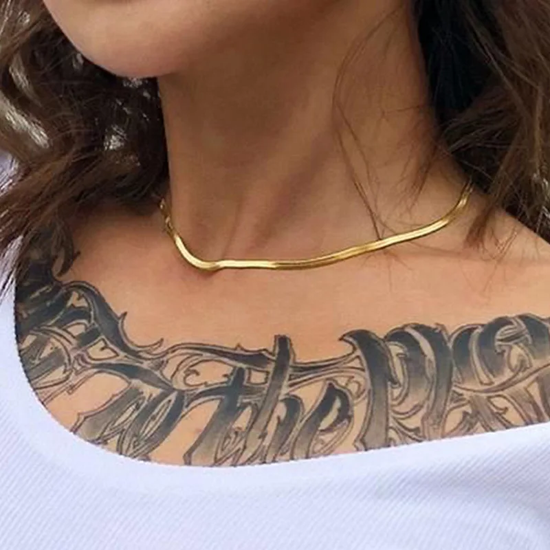 Simple 18K Gold Plated Snake Chain Necklace Fade Tarnish Three Colors Flat Snake Chain Choker Necklace
Simple 18K Gold Plated Snake Chain Necklace Fade Tarnish Three Colors Flat Snake Chain Choker Necklace