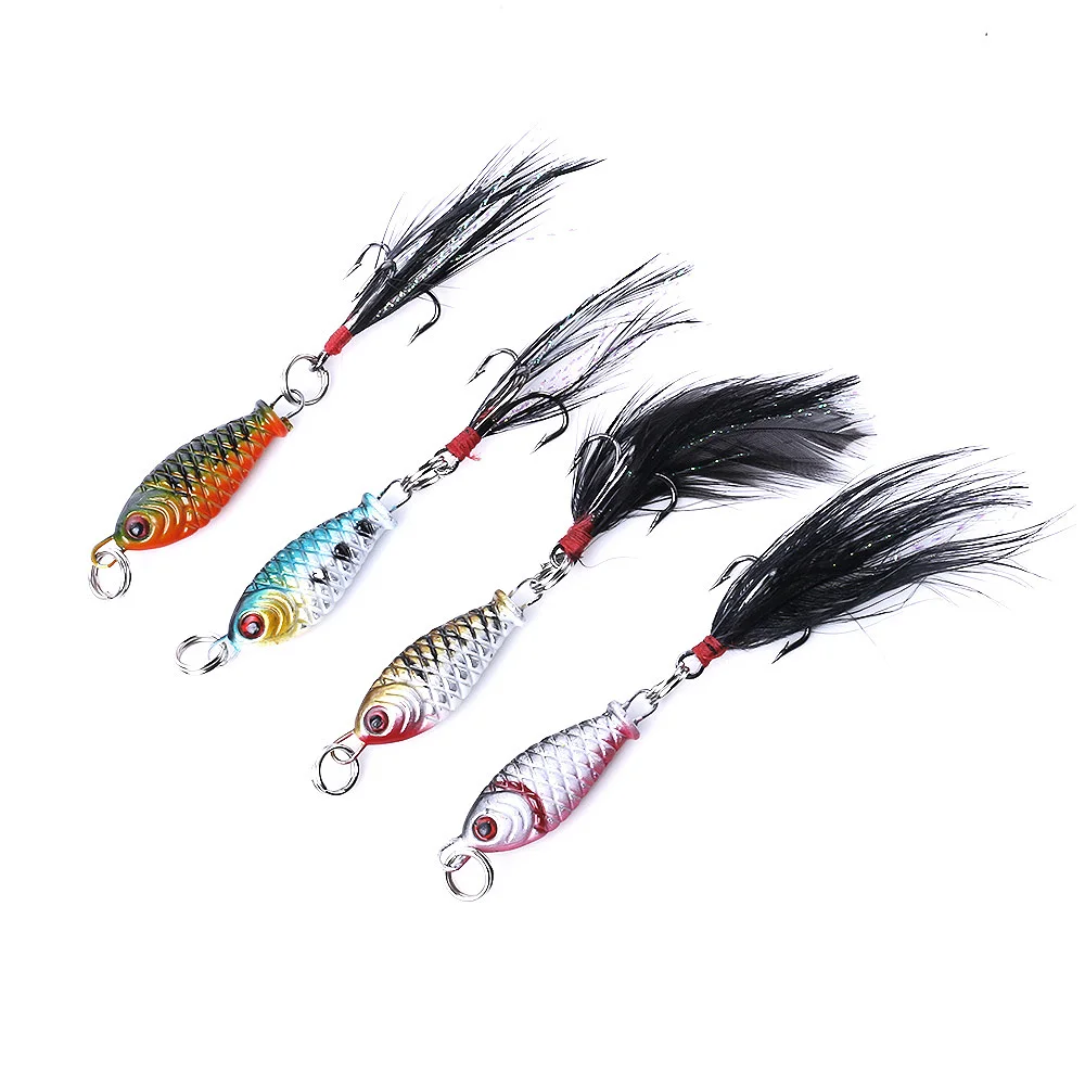 High quality metal jig metal bait 2.5cm/4g crankbaits fishing jigs with feather hooks, 4 colors avaiable
High quality metal jig metal bait 2.5cm/4g crankbaits fishing jigs with feather hooks, 4 colors avaiable