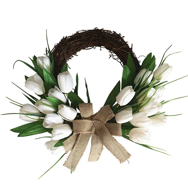 European style Artificial silk white tulip wreath for wall hanging decoration wedding door decoration
European style Artificial silk white tulip wreath for wall hanging decoration wedding door decoration