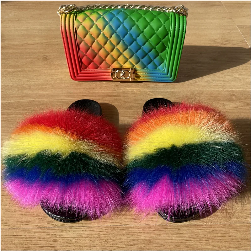 fur slides for women with purse, Customized 
fur slides for women with purse, Customized