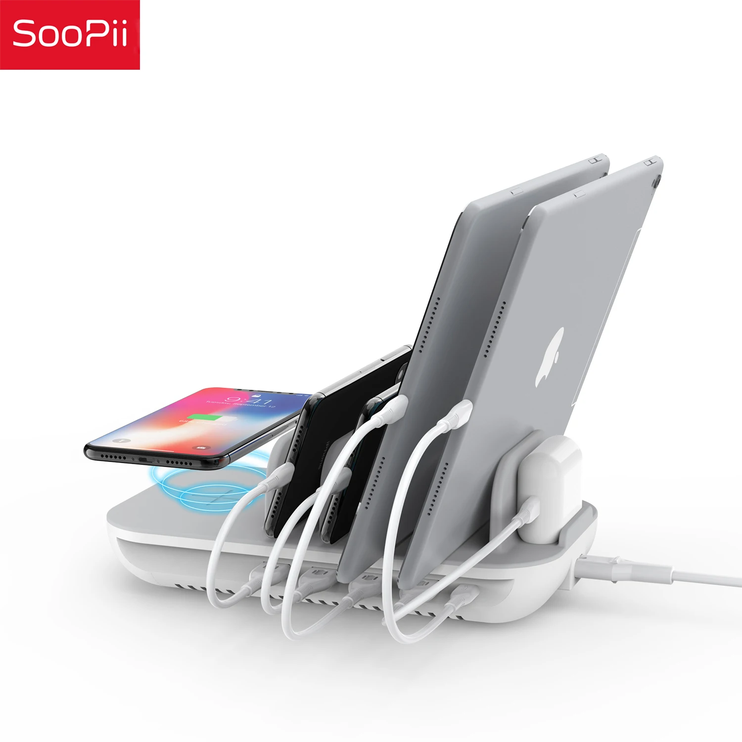 SooPii 5 Port Qi 10W Wireless Charging Station for lPhone, PD USB Mobile Phone Charging Station with 5 Mixed Cables
SooPii 5 Port Qi 10W Wireless Charging Station for lPhone, PD USB Mobile Phone Charging Station with 5 Mixed Cables