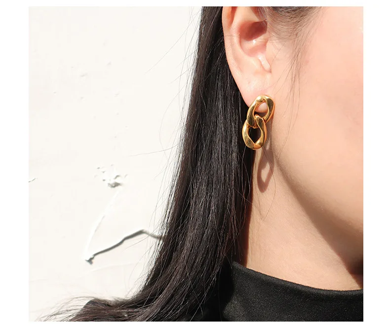 Factory Direct Sales Fashion Geometric Metal Thick Chain Double Ring Earring Women's 18K Gold Plated Stainless Steel Earring, Picture shows
Factory Direct Sales Fashion Geometric Metal Thick Chain Double Ring Earring Women's 18K Gold Plated Stainless Steel Earring, Picture shows
