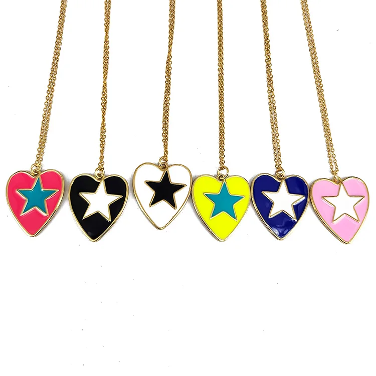 NM1183 2021 Summer Beach Jewelry Gold Plated Neon Enamel Multi Color Star on Heart Shape Pendant Chain Necklaces
NM1183 2021 Summer Beach Jewelry Gold Plated Neon Enamel Multi Color Star on Heart Shape Pendant Chain Necklaces