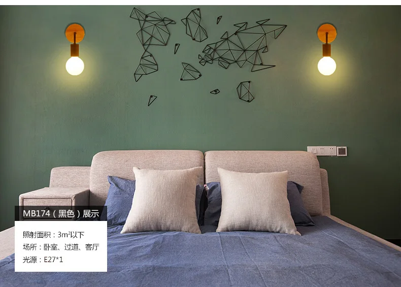 Minimalist Exposed Bulb Single-Light Wood Round Backplate Indoor Wall Lamp