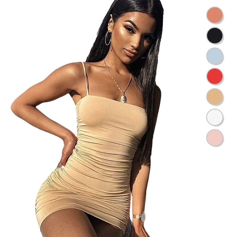 New Arrival 2022 Womens Dresses Sexy Solid Color Pleated Bodycon Spaghetti Strap Club Dresses Summer Dress, Picture
New Arrival 2022 Womens Dresses Sexy Solid Color Pleated Bodycon Spaghetti Strap Club Dresses Summer Dress, Picture