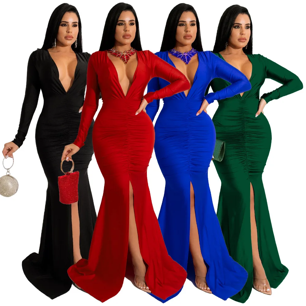 Spring Clothings For Women Black Long Sleeve V Neck Mermaid Maxi Dress Ladies Elegant Dresses 2021, Picture color
Spring Clothings For Women Black Long Sleeve V Neck Mermaid Maxi Dress Ladies Elegant Dresses 2021, Picture color