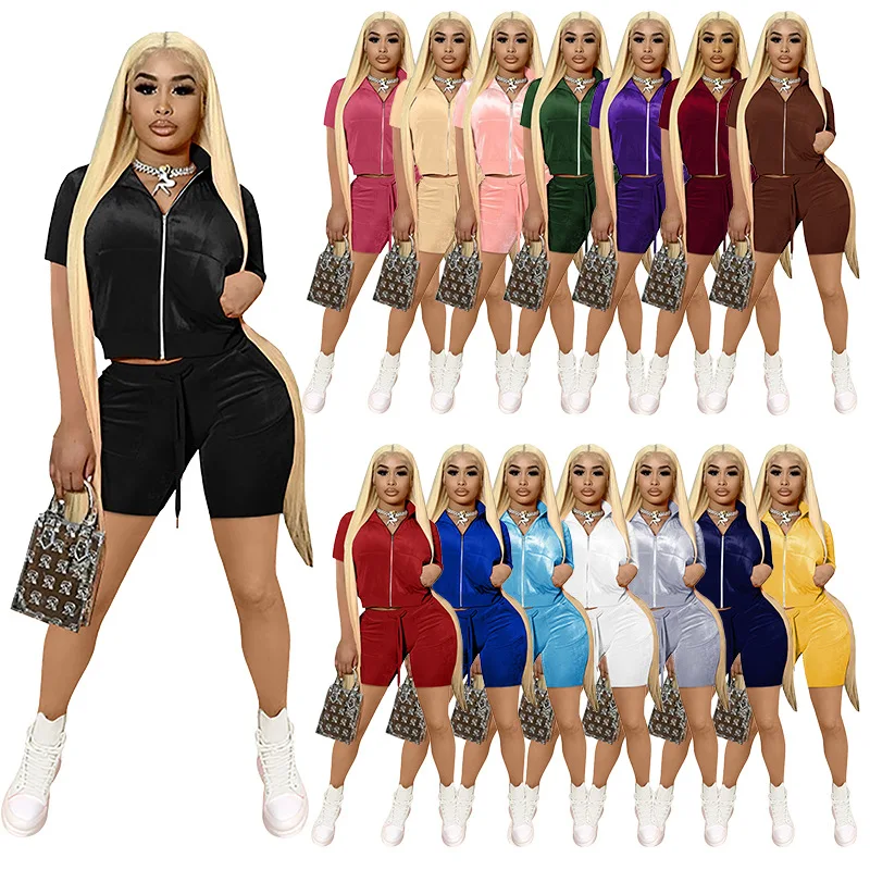 15 Colors Velvet Zipper Hoodie Cardigan Short Sleeve Top Drawstring Shorts Sports Summer Women's Two Piece Set
15 Colors Velvet Zipper Hoodie Cardigan Short Sleeve Top Drawstring Shorts Sports Summer Women's Two Piece Set